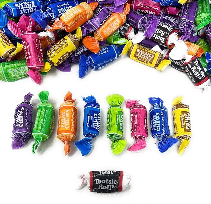 Holiday Tootsie Roll Fruit Chews And Original Chocolate Midgees American Chewy Taffies Candy Individually Wrapped In Resealable Bag Bulk 10 Lbs 500+pcs (160 oz) - Made In USA