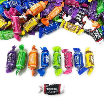 Holiday Tootsie Roll Fruit Chews And Original Chocolate Midgees American Chewy Taffies Candy Individually Wrapped In Resealable Bag Bulk 10 Lbs 500+pcs (160 oz) - Made In USA