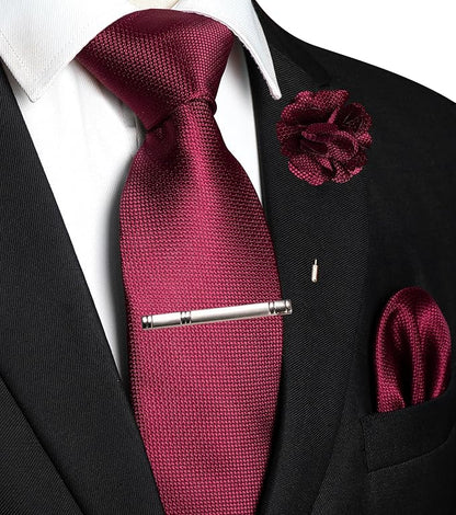 JEMYGINS Mens Tie and Lapel Pin with Pocket Square Tie Clip Sets for Casual and Business 4PCS