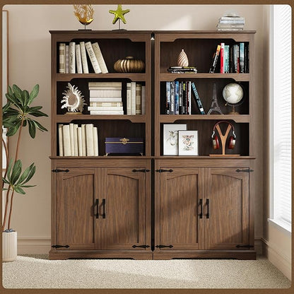Tall Bookcase, 70 inch Height, 5-Tier Open Storage Shelf, 31.5 in Wide Standing Bookshelves for Home, Office, Bedroom, School, Library, 31.5W * 11.81D *70H (Walnut, Wooden Door)