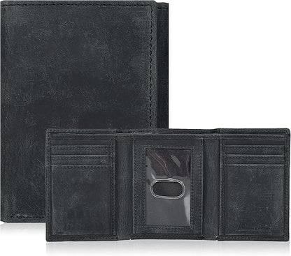 Tri fold Leather Wallet for Men with RFID | Slim Wallets for Men with 1 ID and 6 Credit card slots | Front Pocket Minimalist