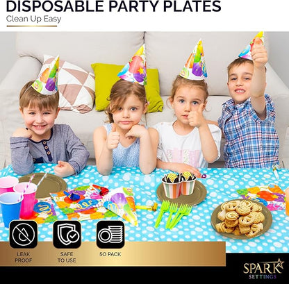 Gold Paper Plates, 6 3/4 Inch Dessert Plates, Strong & Sturdy for Parties, Dinners, Holidays, Picnics & Travel - Pack of 50