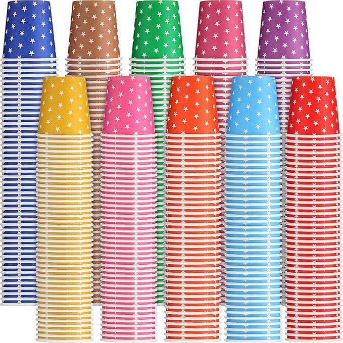 Thenshop 1000 Pack 5oz Paper Cups, Multicolor Small Disposable Cups, Hot/Cold Beverage Drinking Mouthwash for Parties, Picnic, Travel, Barbecues and Event, Star Style