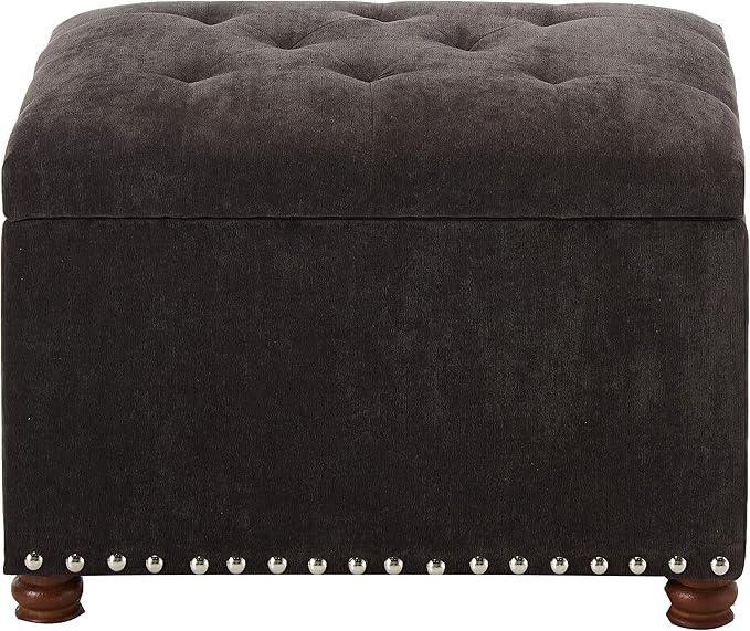 Adeco High End Dark Classy Tufted, Accents Rectangular Storage Bench Footstool, Dim Brown ttomans & Storage Ottomans Royal Olive Grey