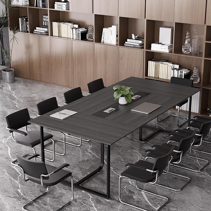 8FT Conference Table,Conference Room Table with Grommet,Stable Structure,Adjustable Foot Pads,Large Seminar Table for Office Meeting 94.4 L x 47.2 W x30.7 H (Gray)