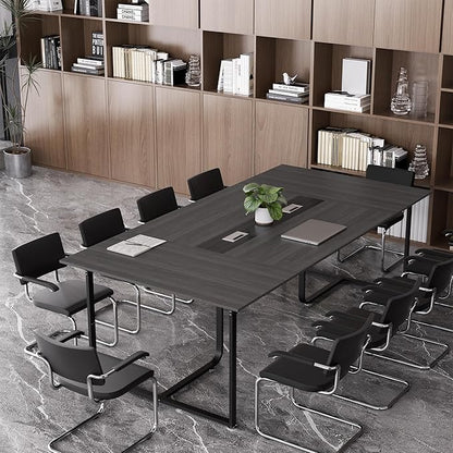 8FT Conference Table,Conference Room Table with Grommet,Stable Structure,Adjustable Foot Pads,Large Seminar Table for Office Meeting 94.4 L x 47.2 W x30.7 H (Gray)