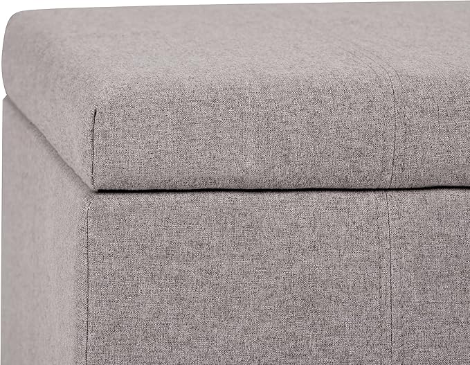 SIMPLIHOME Dover 36 inch Wide Contemporary Rectangle Storage Ottoman Bench in Cloud Grey Linen Look Fabric, Assembled, For the Living Room, Entryway and Family Room