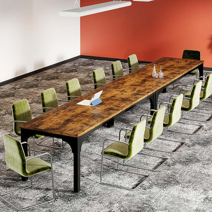 13FT Conference Table, Super Sturdy Large Rectangle Meeting Seminar Table for 10-14 Person, Long Business Tables, 2 Pcs Brown