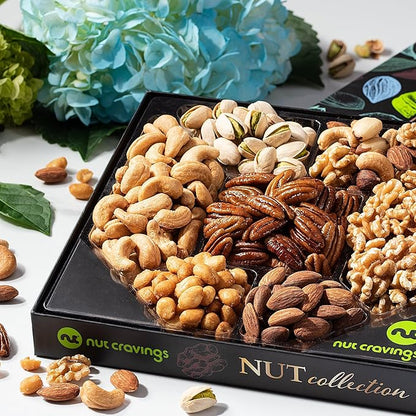 NUT CRAVINGS - Thanksgiving Nut Collection Gift Basket in Elegant Box (7 Assortments) Holiday Xmas Christmas Food Arrangement, Healthy Snack Care Package, Food Assortments