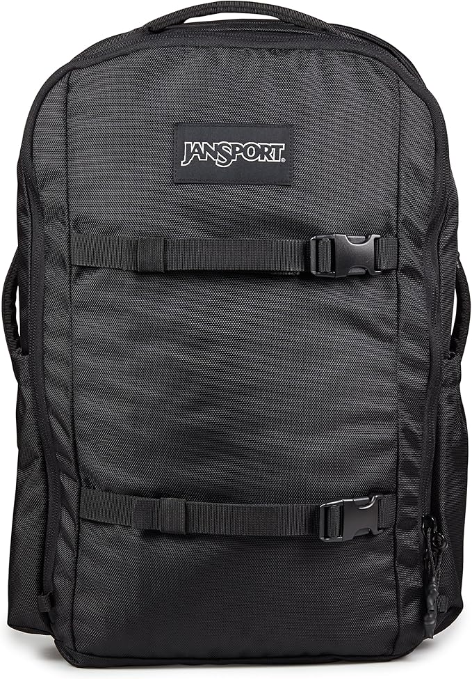 JanSport Venture Pack – Travel Pack With Large Main Compartment with Compression Straps, Dual Water Bottle Pockets, Padded Hip Belt & Luggage Trolley Pass-Through, Black