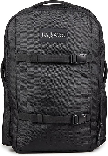 JanSport Venture Pack – Travel Pack With Large Main Compartment with Compression Straps, Dual Water Bottle Pockets, Padded Hip Belt & Luggage Trolley Pass-Through, Black