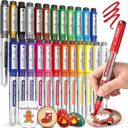 Nicpro 24 Colors Acrylic Paint Markers Set — Brush Tip Paint Pens for Rock, Glass & Crafts