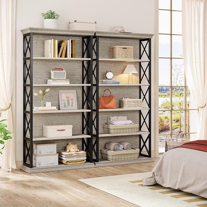 Tribesigns 6-Tier Bookcase, 71 Inches Industrial Bookshelves and Bookcases, Floor Standing 5 Tall Shelf Display Storage Shelves Bookcase for Living Room, Home Office, Bed Room, 2 Pcs