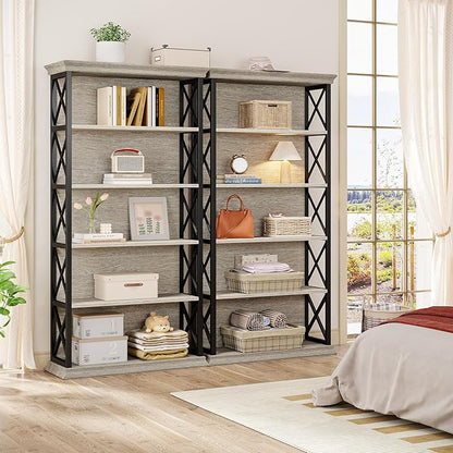 Tribesigns 6-Tier Bookcase, 71 Inches Industrial Bookshelves and Bookcases, Floor Standing 5 Tall Shelf Display Storage Shelves Bookcase for Living Room, Home Office, Bed Room, 2 Pcs