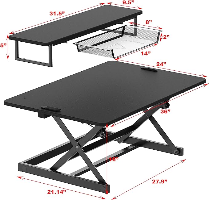 SHW 36-Inch Height Adjustable Standing Desk Sit to Stand Riser Converter Workstation, Black
