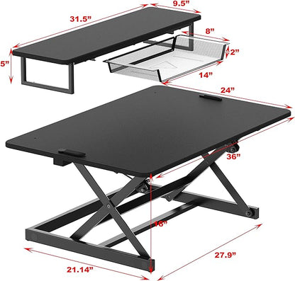 SHW 36-Inch Height Adjustable Standing Desk Sit to Stand Riser Converter Workstation, Black