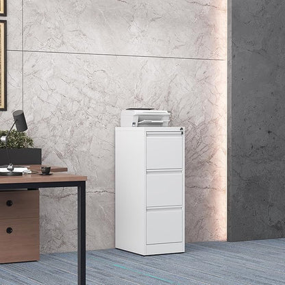 3 Drawer File Cabinet with Lock, Steel Vertical Filing Storage Cabinet for Home Office, Heavy-Duty File Cabinets for Letters/Legal/A4 (Require Assembly, White)
