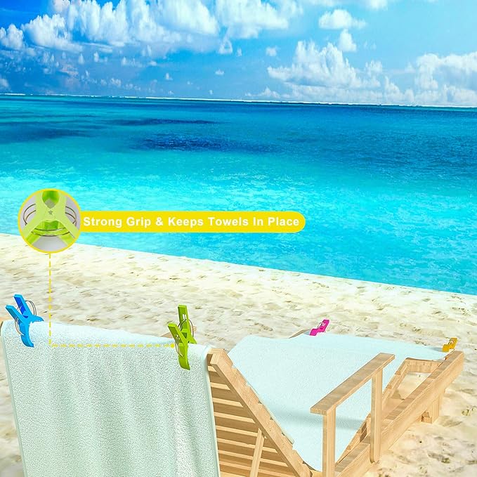 ECROCY Beach Towel Clips Heavy Duty, 8 Pack Towel Clips for Beach Chairs Non-Slip, Waterproof Towel Holder in Bright Colors