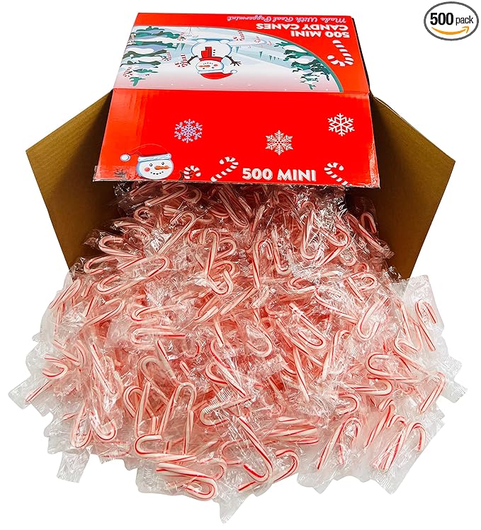 LA Signature Mini Candy Canes with Real Peppermint, Red & White, 500 Count (Pack of 1)