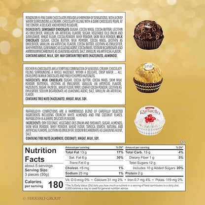 Ferrero Collection, 16 Count, Premium Gourmet Assorted Hazelnut Milk Chocolate, Dark Chocolate and Coconut, Mother's Day Gift, 6.1 oz (Pack of 5)