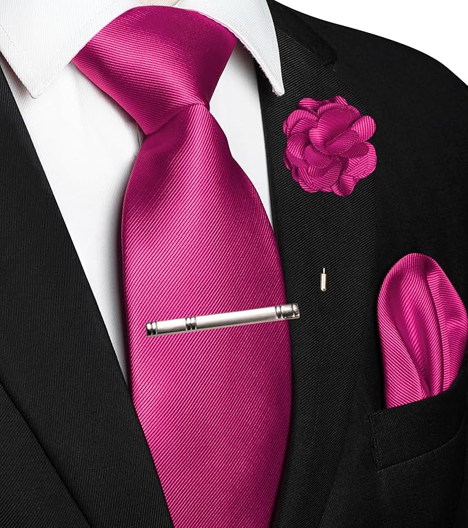 JEMYGINS Formal Necktie Solid Color Tie and Pocket Square with Tie Clip Lapel Pin Sets for Men 4PCS