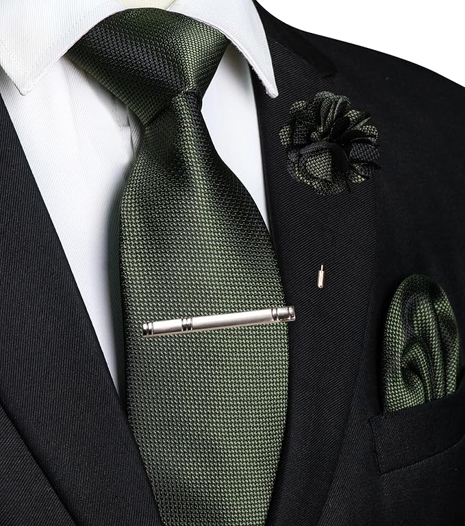JEMYGINS Mens Tie and Lapel Pin with Pocket Square Tie Clip Sets for Casual and Business 4PCS
