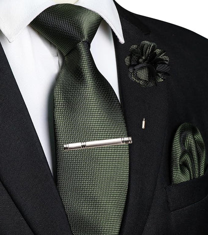 JEMYGINS Mens Tie and Lapel Pin with Pocket Square Tie Clip Sets for Casual and Business 4PCS