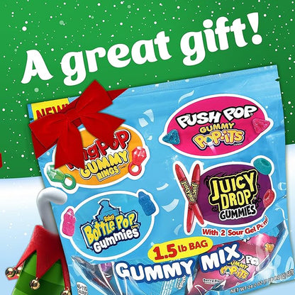 Bazooka Brands Christmas Gummy Candy Variety Pack, 52 Ct Chewy Gummy Candy Individually Wrapped in Fruity Flavors For Birthday Party Favors, Stocking Stuffers, Candy Bowls, Kids Gift