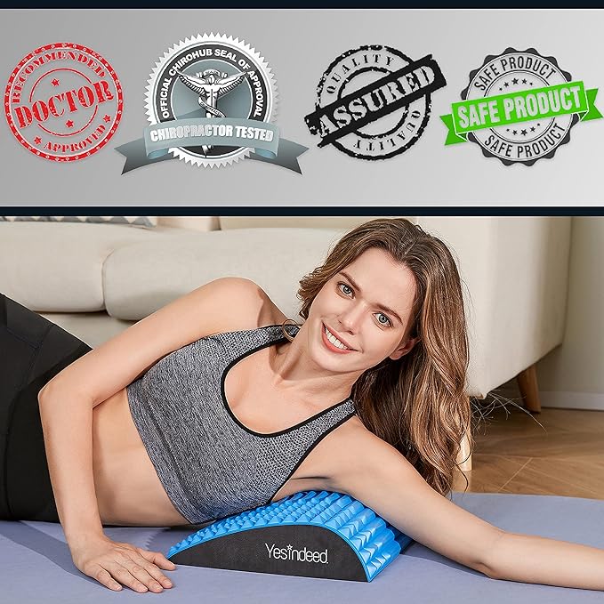 YESINDEED Back Stretcher Pillow – Pain Relief for Lower Back, Lumbar Support, Posture Correction, Sciatica Aid, Orthopedic Design, Easy to Use at Home, Office, or Anywhere, Orthopedist Recommended
