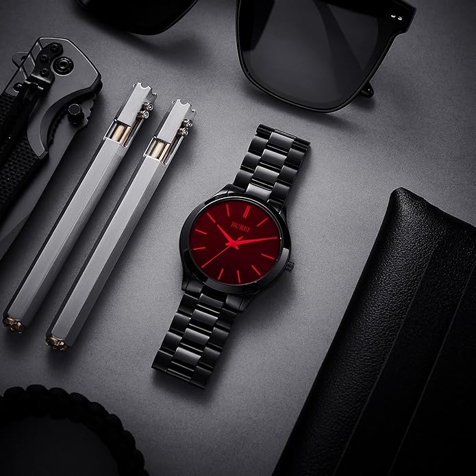 BUREI Men Watches Fashion Analog Stainless Steel Quartz Waterproof Watches,Gift for Men.