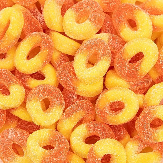 Peach Rings Gummy Candy 1-Pound Bag | Classic Sweet and Sour Candy | Soft Peach Gummies for Snacking, Dessert Topping & Buffet Tables | Chewy Gummy Rings