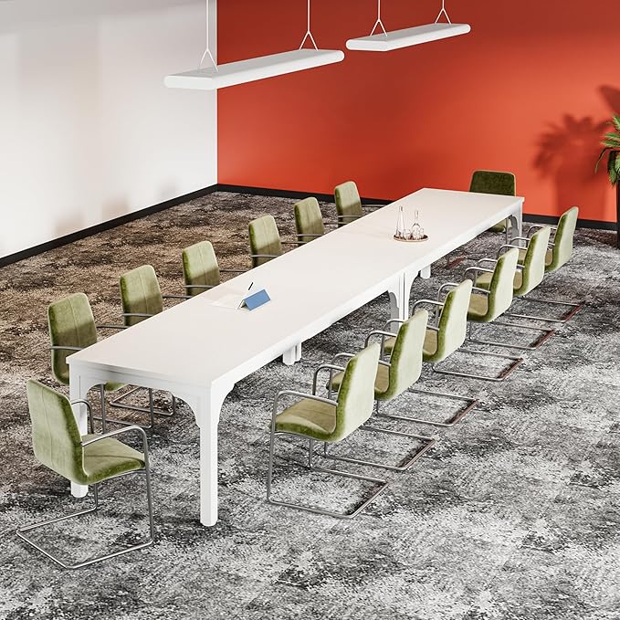 19FT Conference Table, Super Sturdy Large Rectangle Meeting Seminar Table, Office Desk for Meeting Room Study Writing Printer Table, Long Business Tables for 16-22 Person, 6 Pcs White