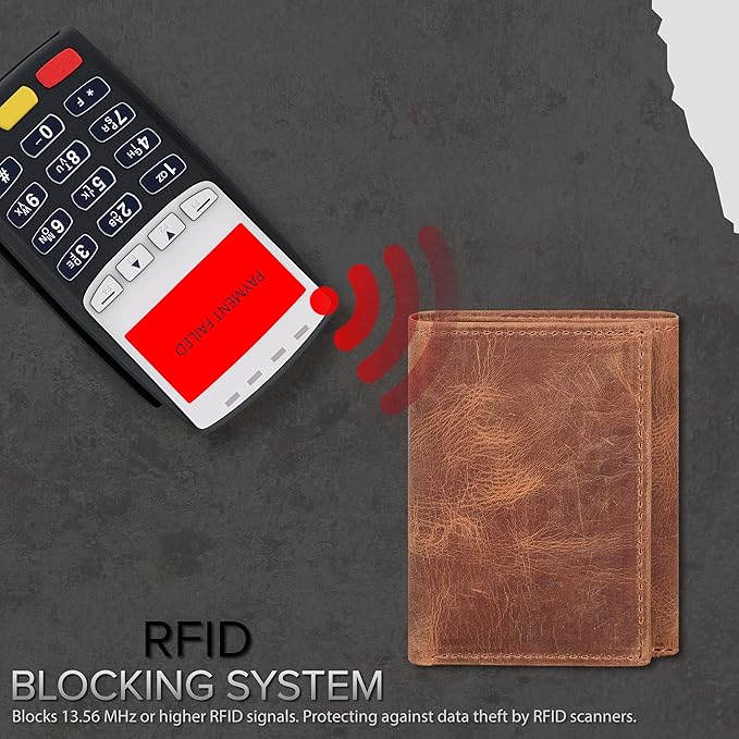 Tri fold Leather Wallet for Men with RFID | Slim Wallets for Men with 1 ID and 6 Credit card slots | Front Pocket Minimalist