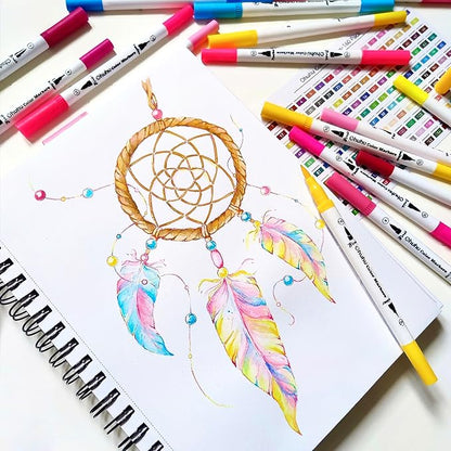 Ohuhu Markers for Adult Coloring Books No Bleeding 120 Colors Coloring Markers Water-based Dual Tips Fineliner & Brush Drawing Pens Art Pens for Kids Adults Sketch Journal - Maui - White