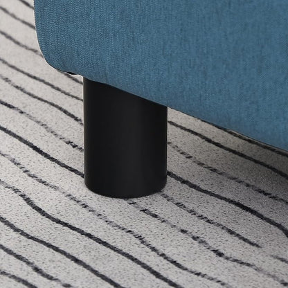 HOMCOM Ottoman Foot Rest, Small Foot Stool with Linen Fabric Upholstery and Plastic Legs, Cube Ottoman for Living Room, Blue