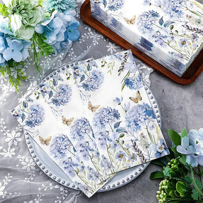 Karenhi 200 Pcs Watercolor Hydrangea Guest Napkins 2 Ply Spring Paper Guest Towels for Bathroom Blue Floral Disposable Hand Towels Decorative Dinner Napkins Bridal Shower Napkins for Wedding Party