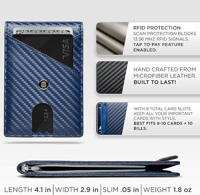Suavell Slim Wallets for Men. RFID Money Clip Wallet, Slim Wallet, Thin Front Pocket Credit Card Wallet, Minimalist Bifold (Royal Blue Pilot)