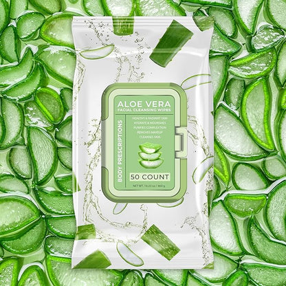 Body Prescription Makeup Cleansing Wipes - Gentle and Effective Face Wipes, 50 Count (Pack of 2), Aloe Vera