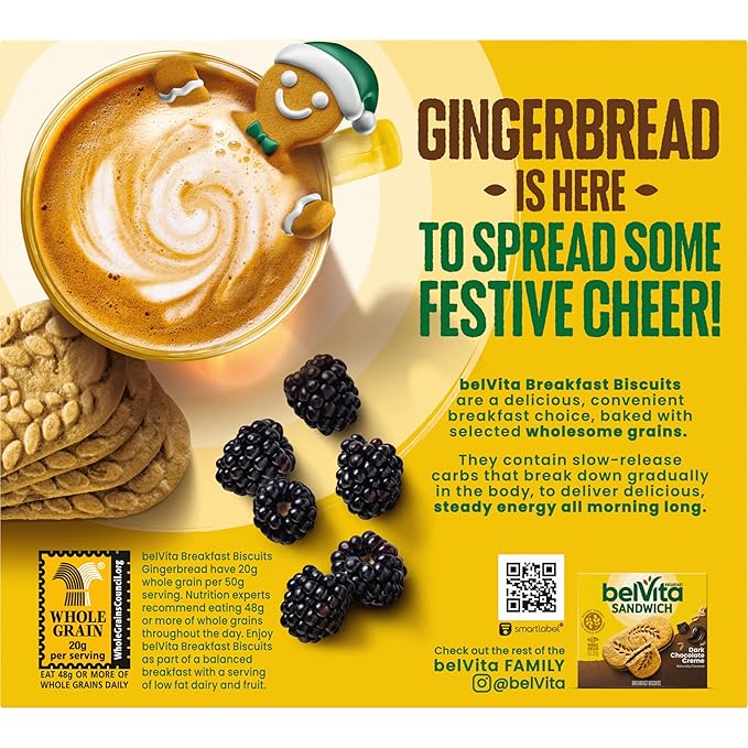 belVita Breakfast Bars Biscuits, Gingerbread, Limited Edition, 30 Total Packs, 6 Boxes (4 Biscuits Per Pack)