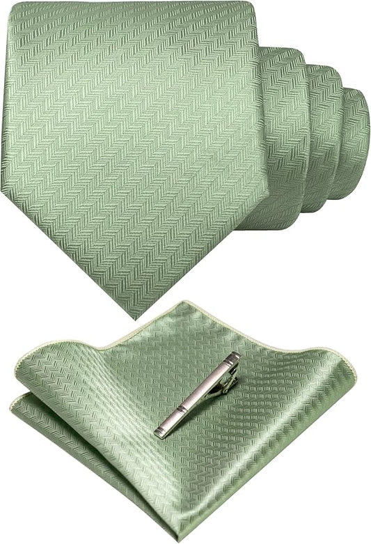 RBOCOTT Mens Woven Tie and Pocket Square with Tie Bar Sets Solid Necktie