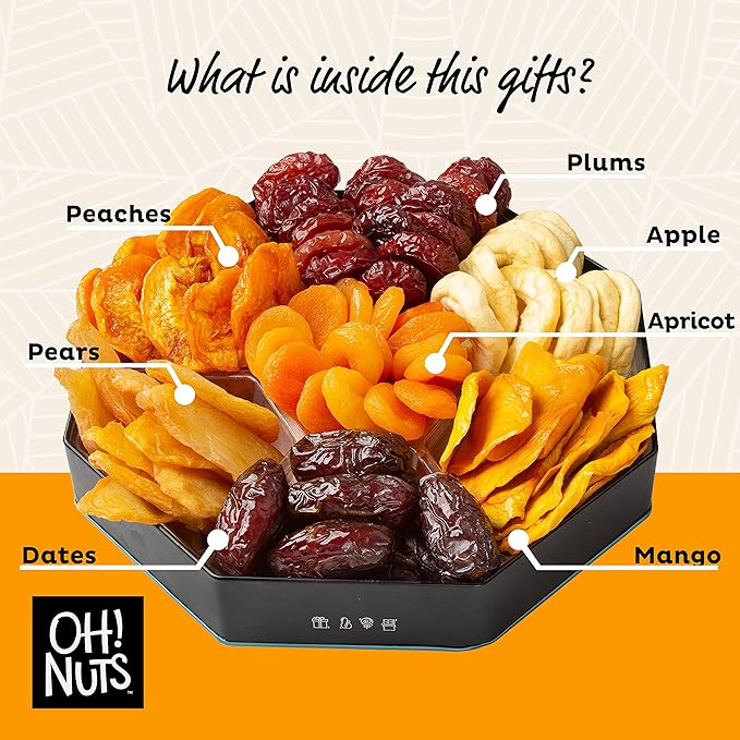 Oh! Nuts Dried Fruit Gift Basket 7 Variety Tin Box - Gourmet Arrangement Platter - Healthy Food Snack Box for Birthday, Anniversary, Corporate - Gift for Women & Men (Dried Fruits)