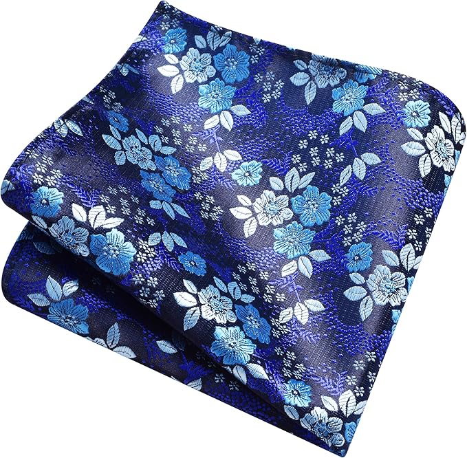 GUSLESON 3.15"（8cm） Mens Floral Tie and Lapel Pin Necktie Hankerchief Cufflinks Set for Men