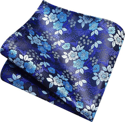 GUSLESON 3.15"（8cm） Mens Floral Tie and Lapel Pin Necktie Hankerchief Cufflinks Set for Men