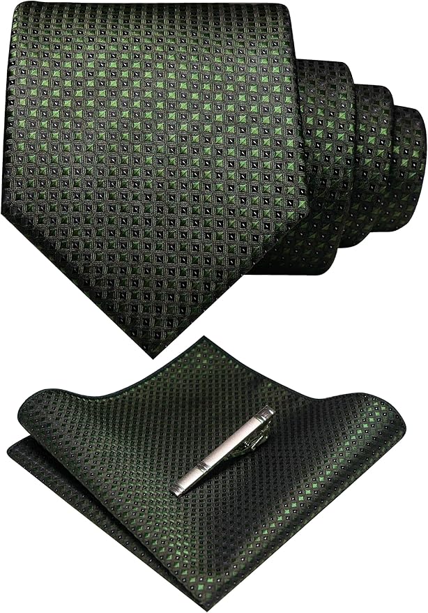 RBOCOTT Mens Woven Tie and Pocket Square with Tie Bar Sets Solid Necktie