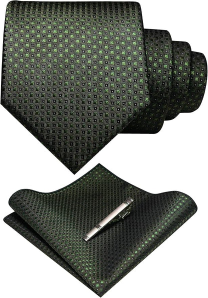 RBOCOTT Mens Woven Tie and Pocket Square with Tie Bar Sets Solid Necktie
