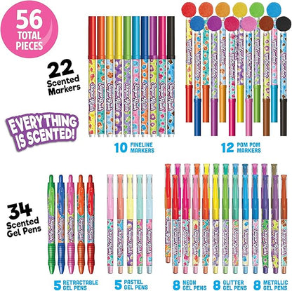 Sugar Rush Scented Pen and Marker Bundle – 56-Count Art Supplies Set with Gel Pens, Fineline Markers, Retractable Pens, and Candy Scented Markers – Non-Toxic for Kids Ages 3+