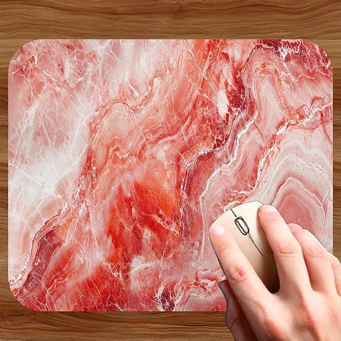 Red Marble Agate Mouse Pad Mat Mousepad for Desk Computer Laptop PC Gaming Home or Office Gift Marbled Abstract (Red MP52)