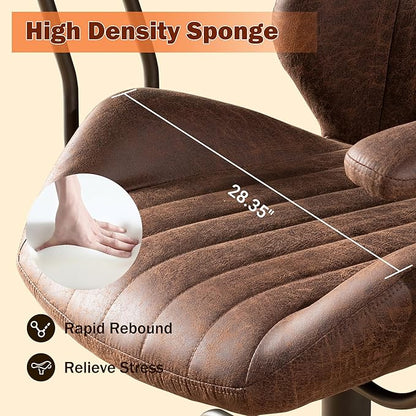 Home Office Desk Chair Adjustable Height, Ergonomic Executive Office Chair with Armrests, Rolling Comfy Desk Chair with Lumbar Support, Mid Century Modern, Dark Brown