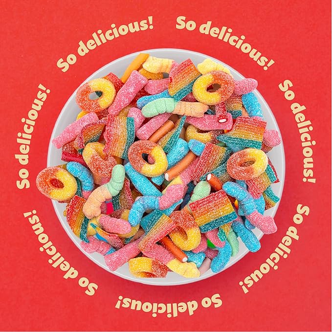 Gummy Candy Mix 2-Pound Bag | Peach Rings, Pencil Bites, Worms, Bottles, Belts | Sour and Sweet Treats