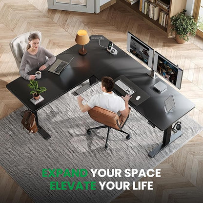 SIAGO L-Shaped Standing Desk - 75 x 63 Inch Adjustable Corner Standing Desk with Charging Station - L Shape Sit Stand Table with Memory Controller, Splice Board for Home Office